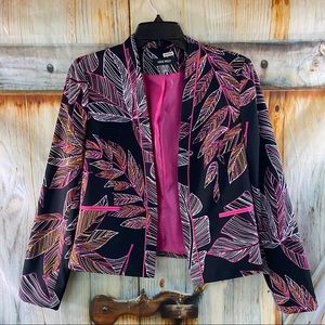 EUC Nine West Open Leaf Pattern Lined Blazer Pink Black Size 6